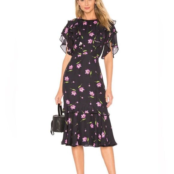 MILLY GIA DRESS IN BLACK & PINK SIZE 10 - Picture 1 of 10